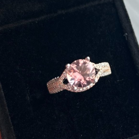 Certified Natural 1.83 Carat Pink Tourmaline 18k Gold Plated .925 Silver Ring - Picture 2 of 3